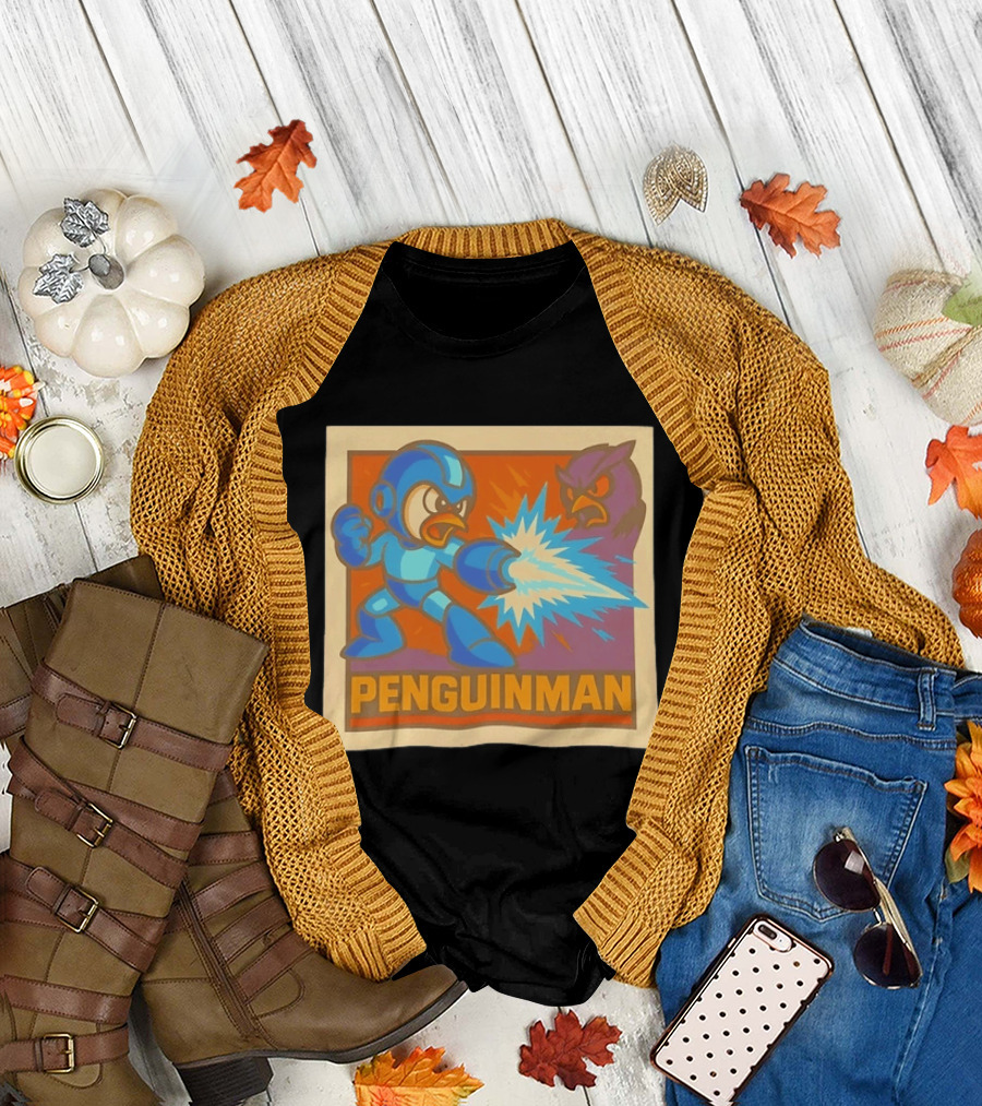 Penguinman Retro Video Game Character Vs Villain Showdown Mega Man T-Shirt