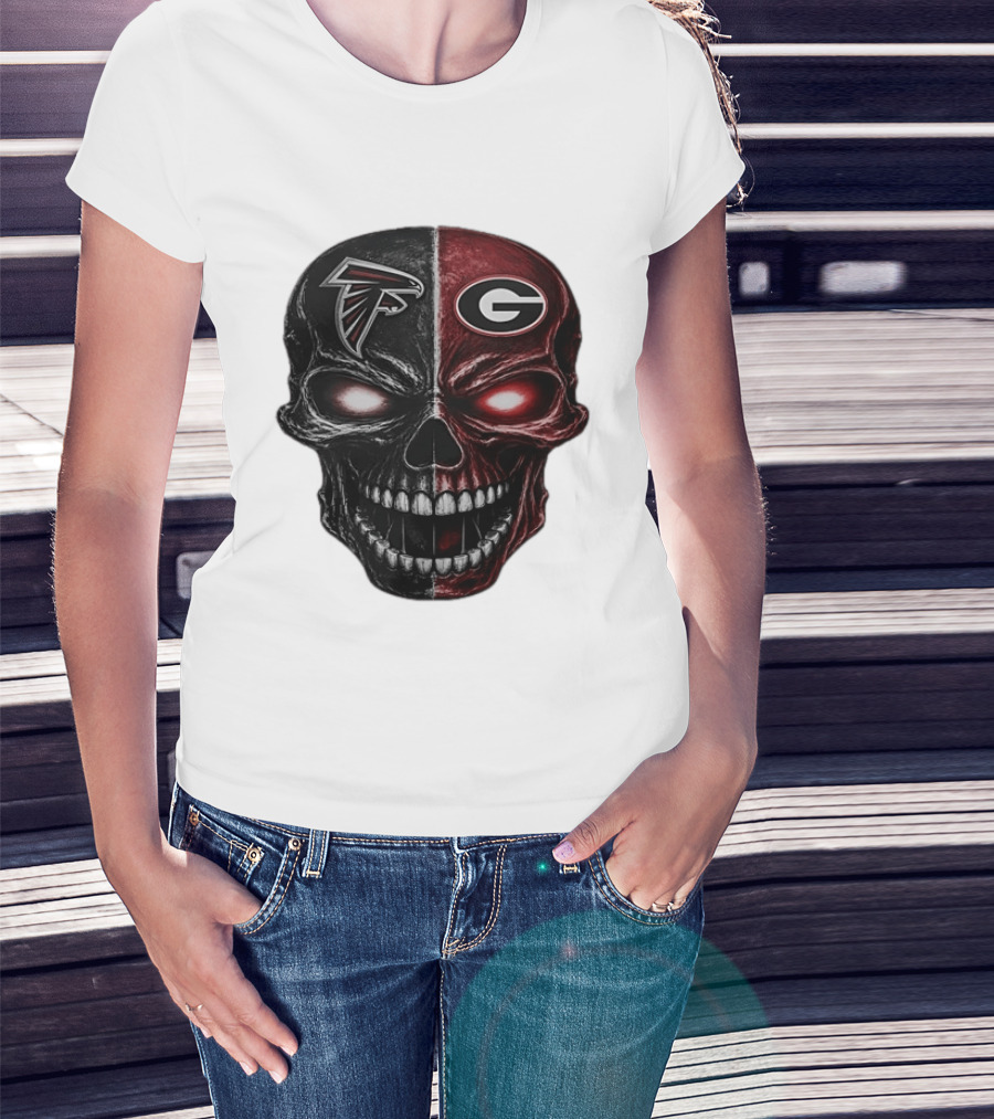 Atlanta Falcons Georgia Bulldogs Split Skull NFL College Football Fan Merch T-Shirt