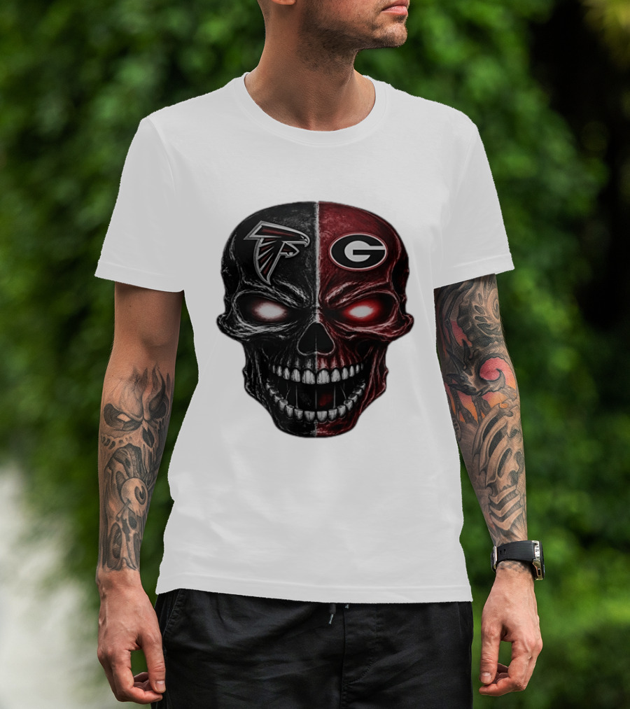 Atlanta Falcons Georgia Bulldogs Split Skull NFL College Football Fan Merch T-Shirt