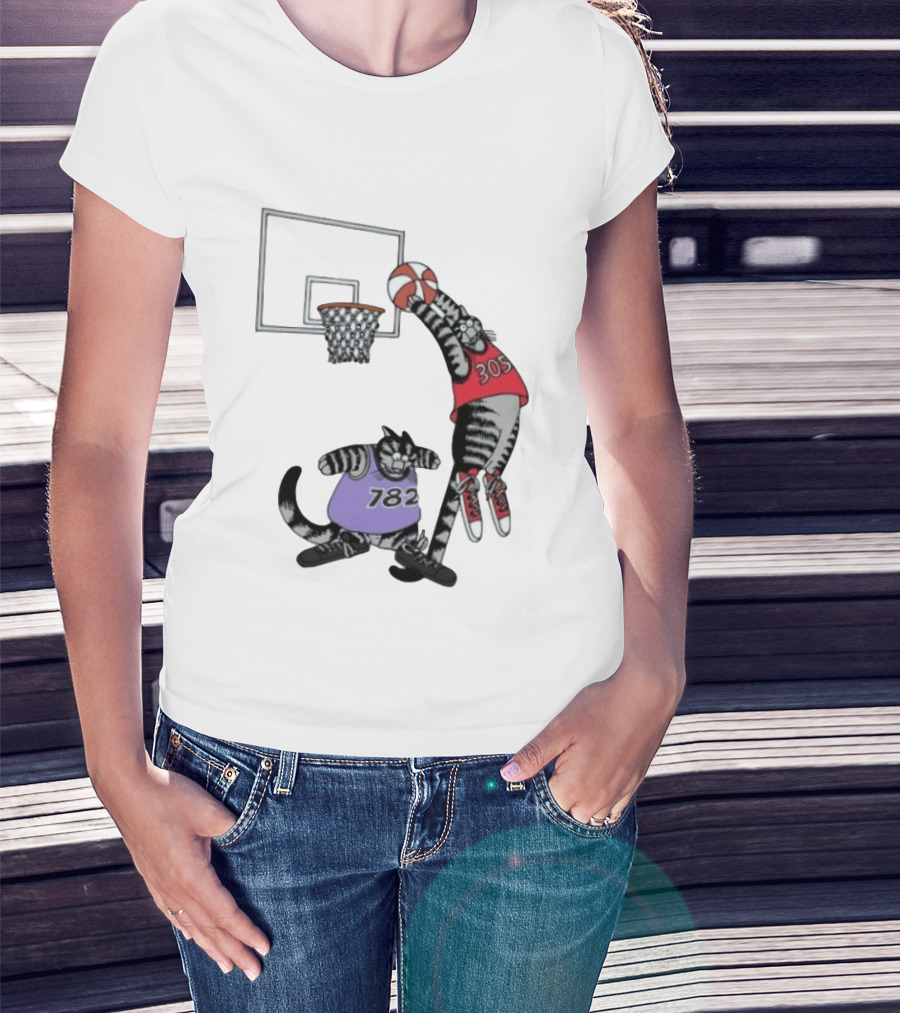 Cats Basketball Dunking Action With Jersey Numbers 305 And 782 T-Shirt
