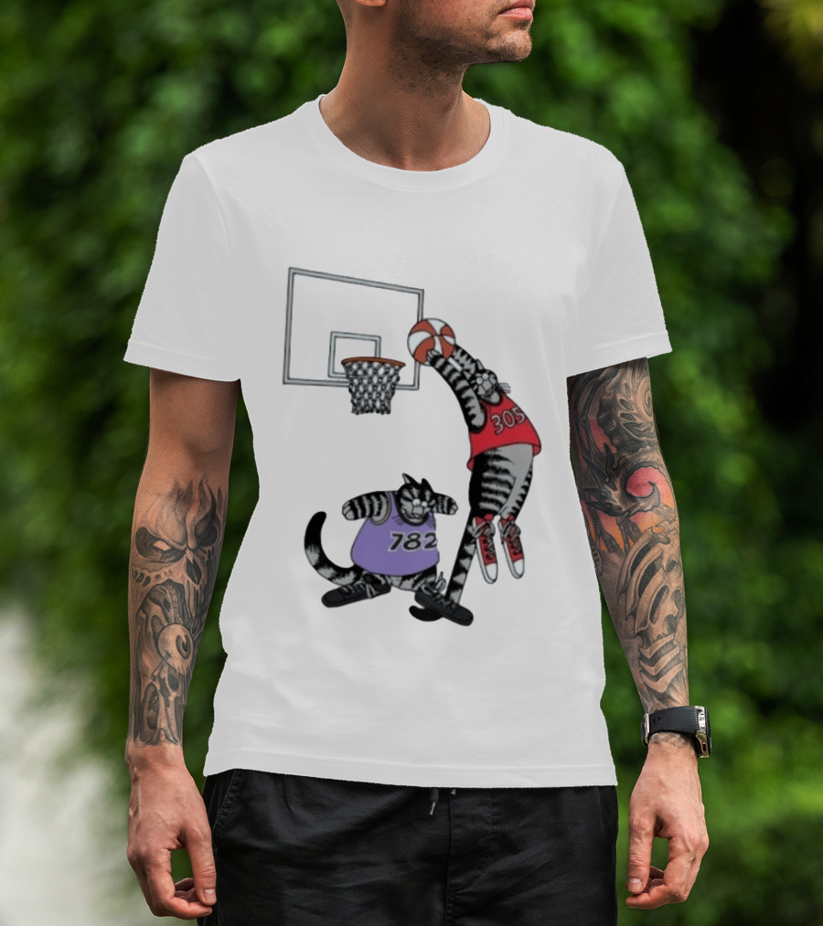 Cats Basketball Dunking Action With Jersey Numbers 305 And 782 T-Shirt