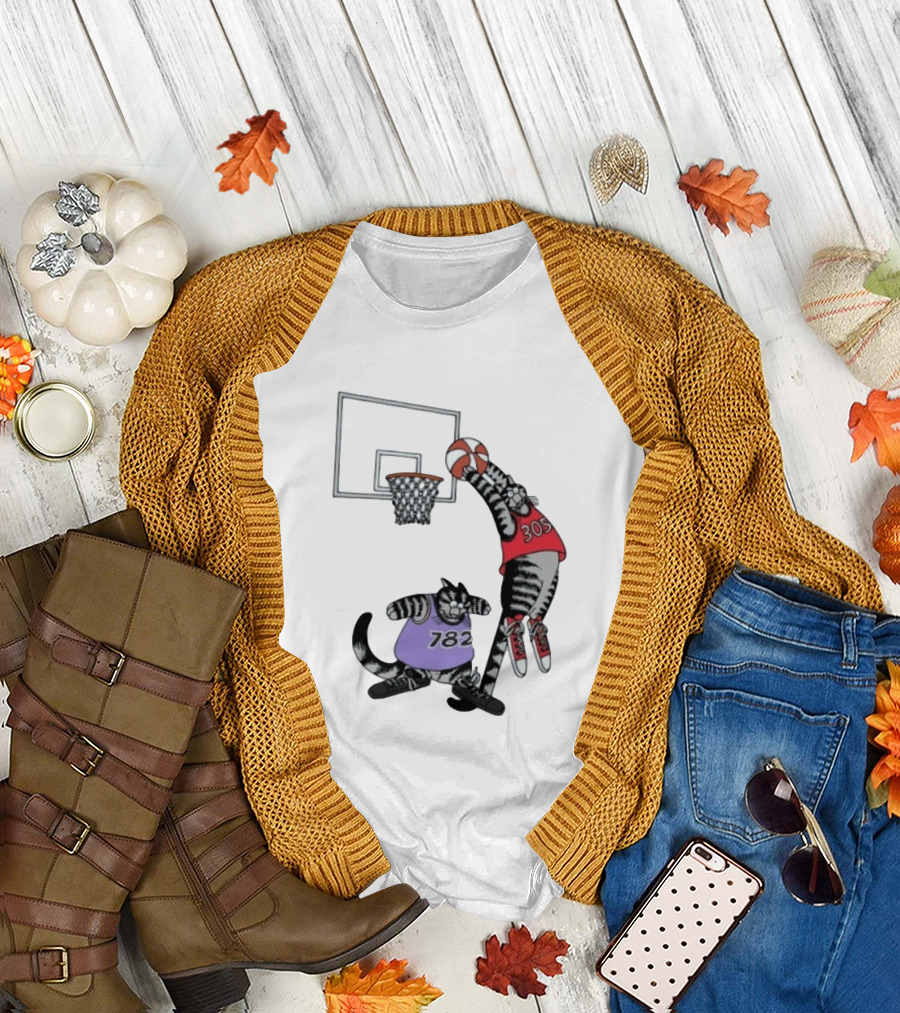 Cats Basketball Dunking Action With Jersey Numbers 305 And 782 T-Shirt