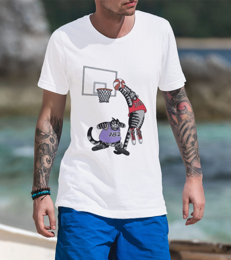 Cats Basketball Dunking Action With Jersey Numbers 305 And 782 T-Shirt