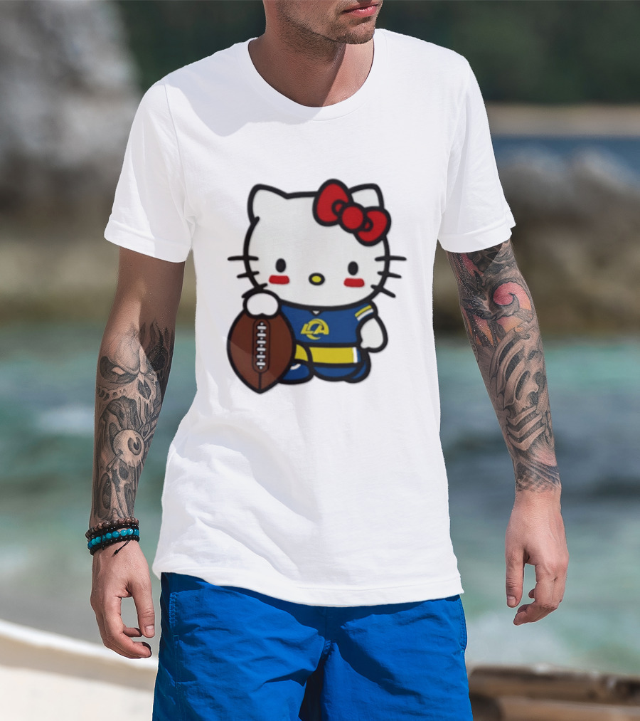 Hello Kitty Los Angeles Rams Football Fan Cartoon T-Shirt