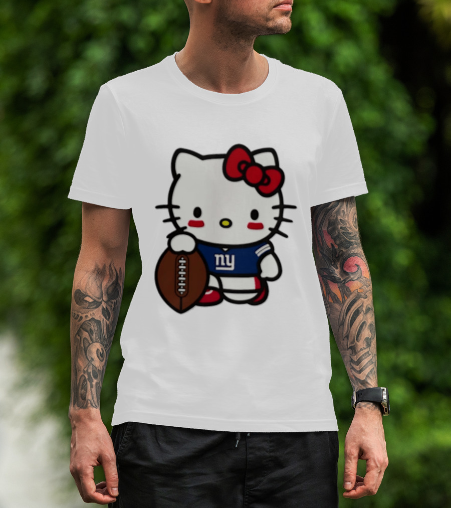 Hello Kitty New York Giants Football Cartoon Player T-Shirt