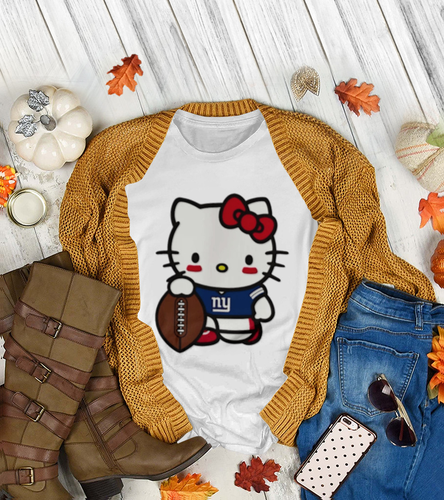 Hello Kitty New York Giants Football Cartoon Player T-Shirt