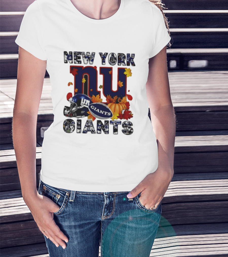 New York Giants NU Football Autumn Leaves Helmet Pumpkin 2026 T-Shirt