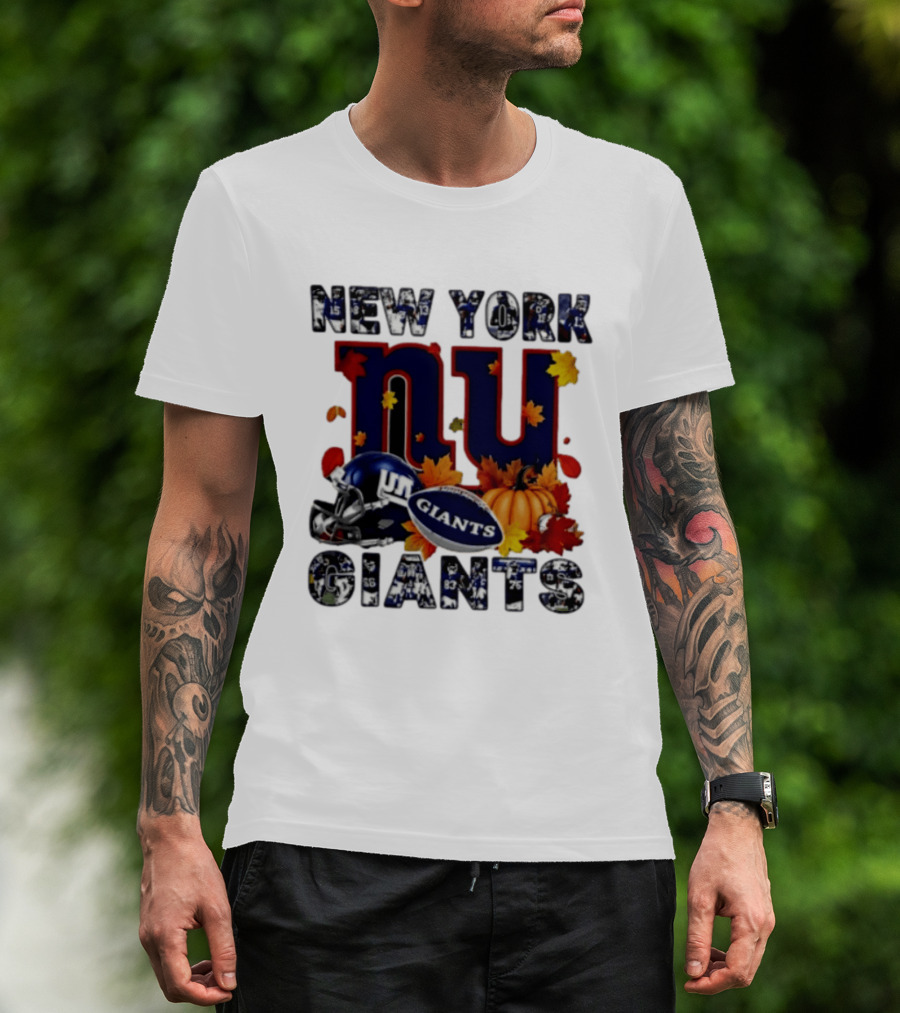 New York Giants NU Football Autumn Leaves Helmet Pumpkin 2026 T-Shirt