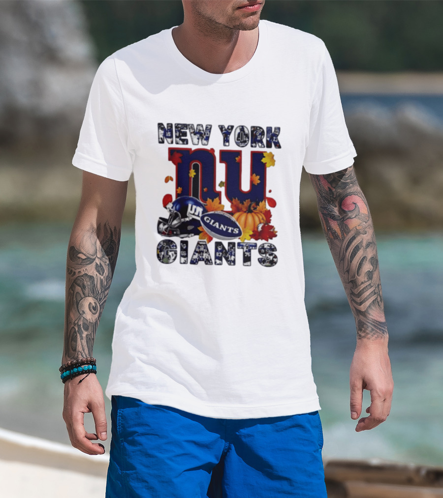 New York Giants NU Football Autumn Leaves Helmet Pumpkin 2026 T-Shirt