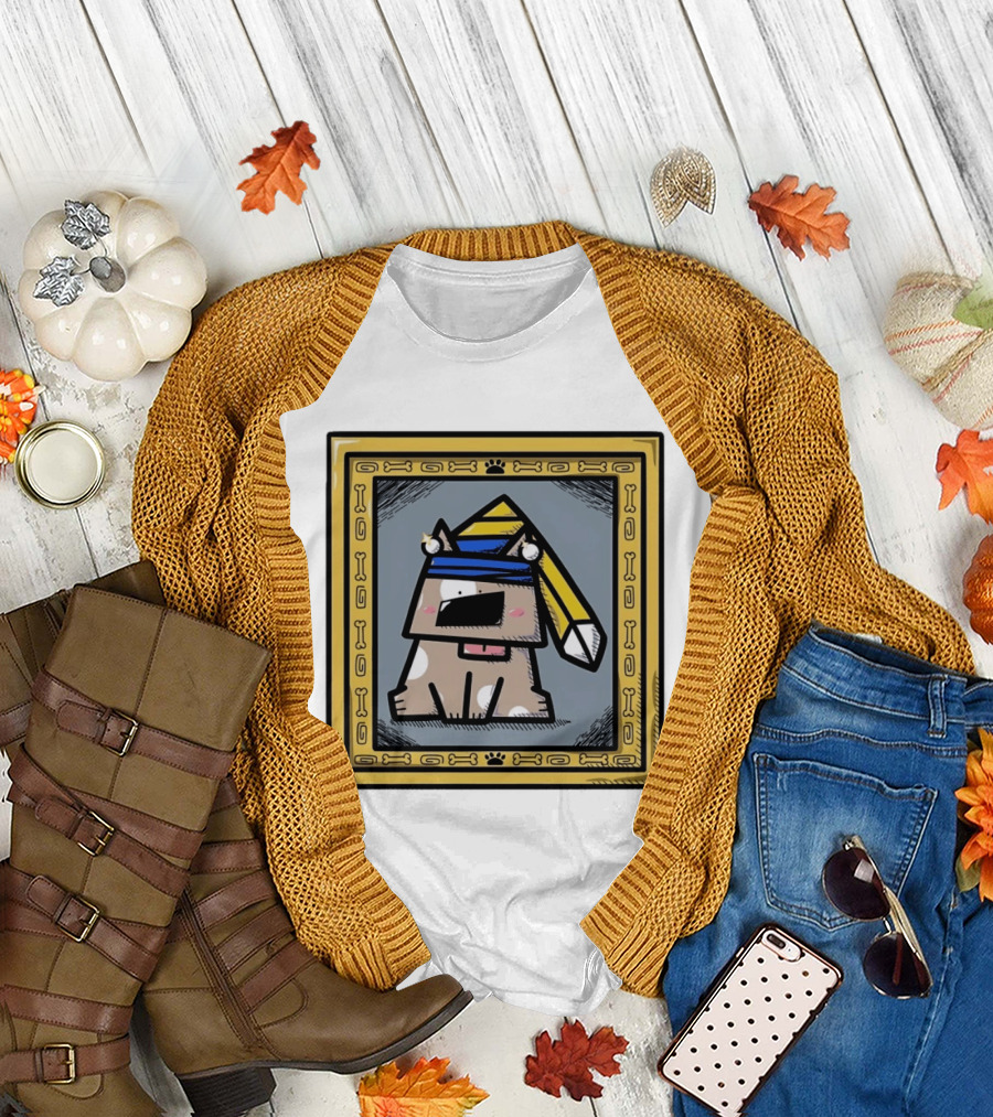 Cartoon Dog In A Bone Frame Puppy With Silly Hat T-Shirt
