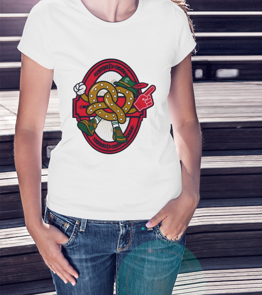 Cartoon Pretzel With Foam Finger And Red Circle T-Shirt