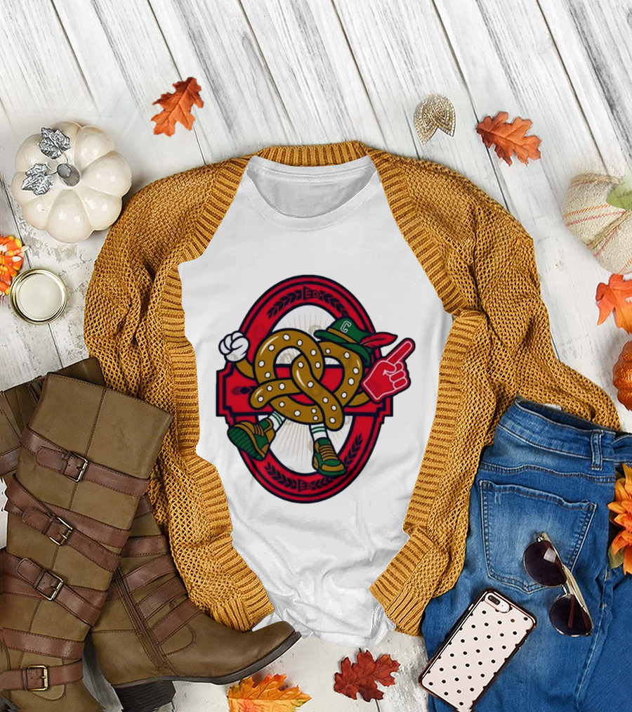Cartoon Pretzel With Foam Finger And Red Circle T-Shirt