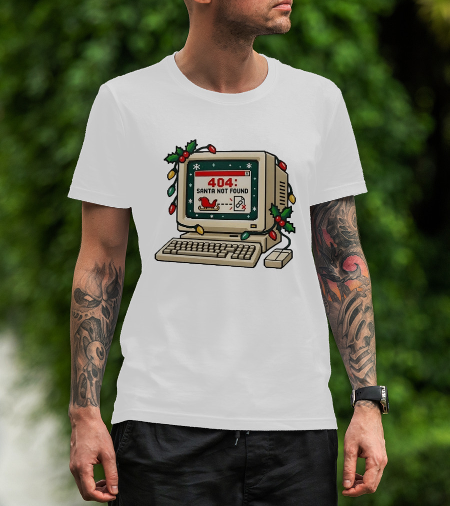 404 Santa Not Found Computer Christmas Retro Vintage Holiday Humor T-Shirt