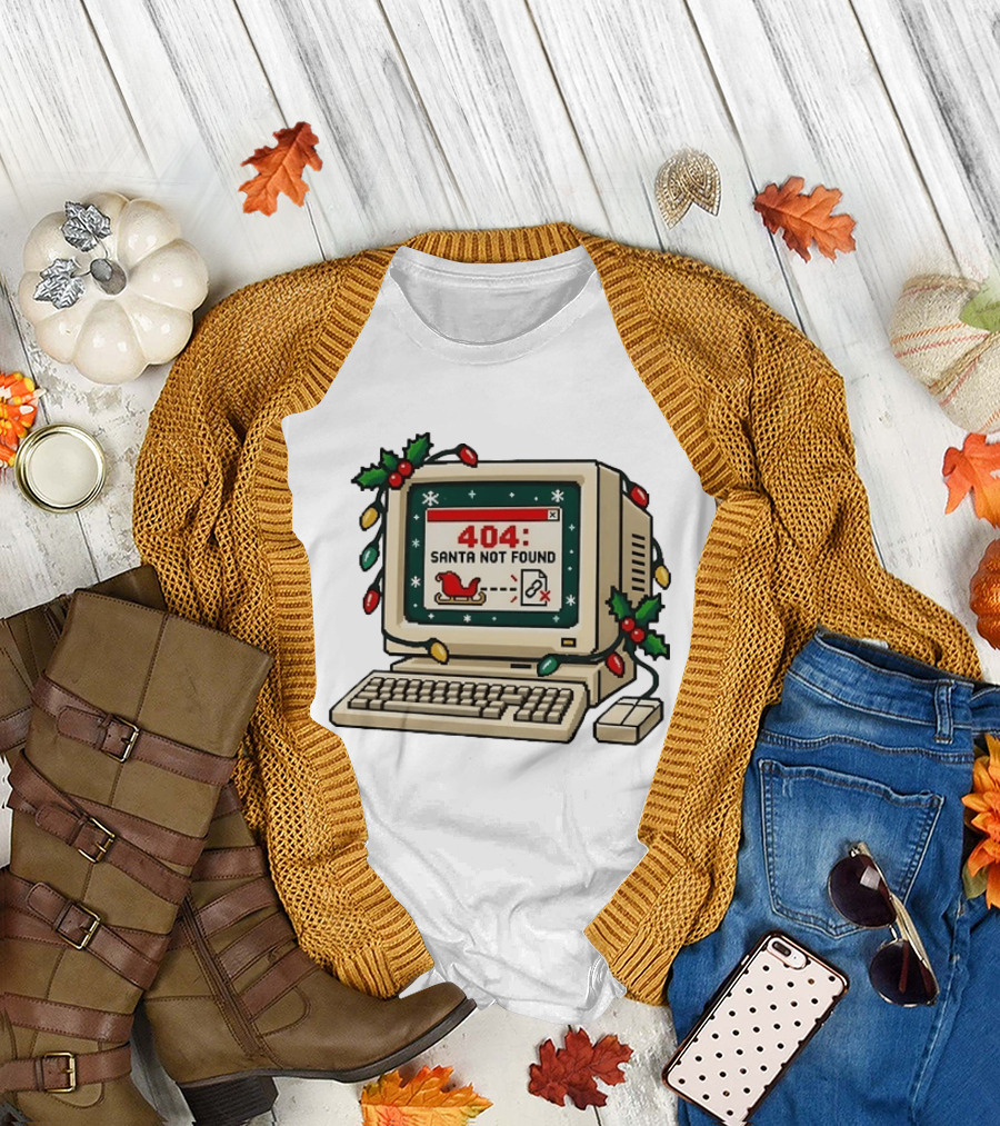 404 Santa Not Found Computer Christmas Retro Vintage Holiday Humor T-Shirt