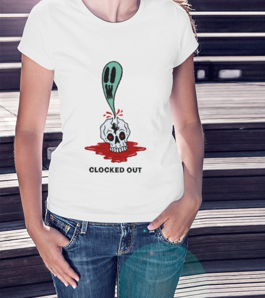 Ed Out Ghost Skull Death Spooky Work T-Shirt