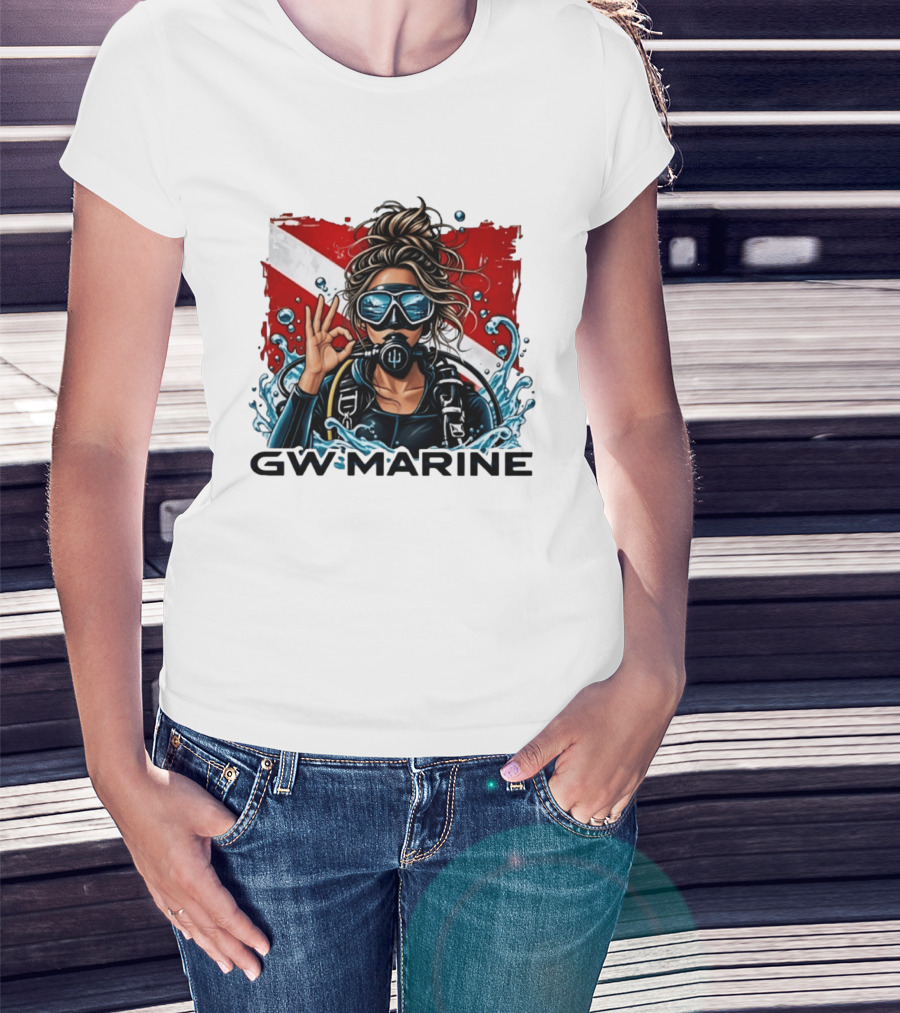 GW Marine Dive Explore Preserve Scuba Diver Red And White Flag Woman T-Shirt