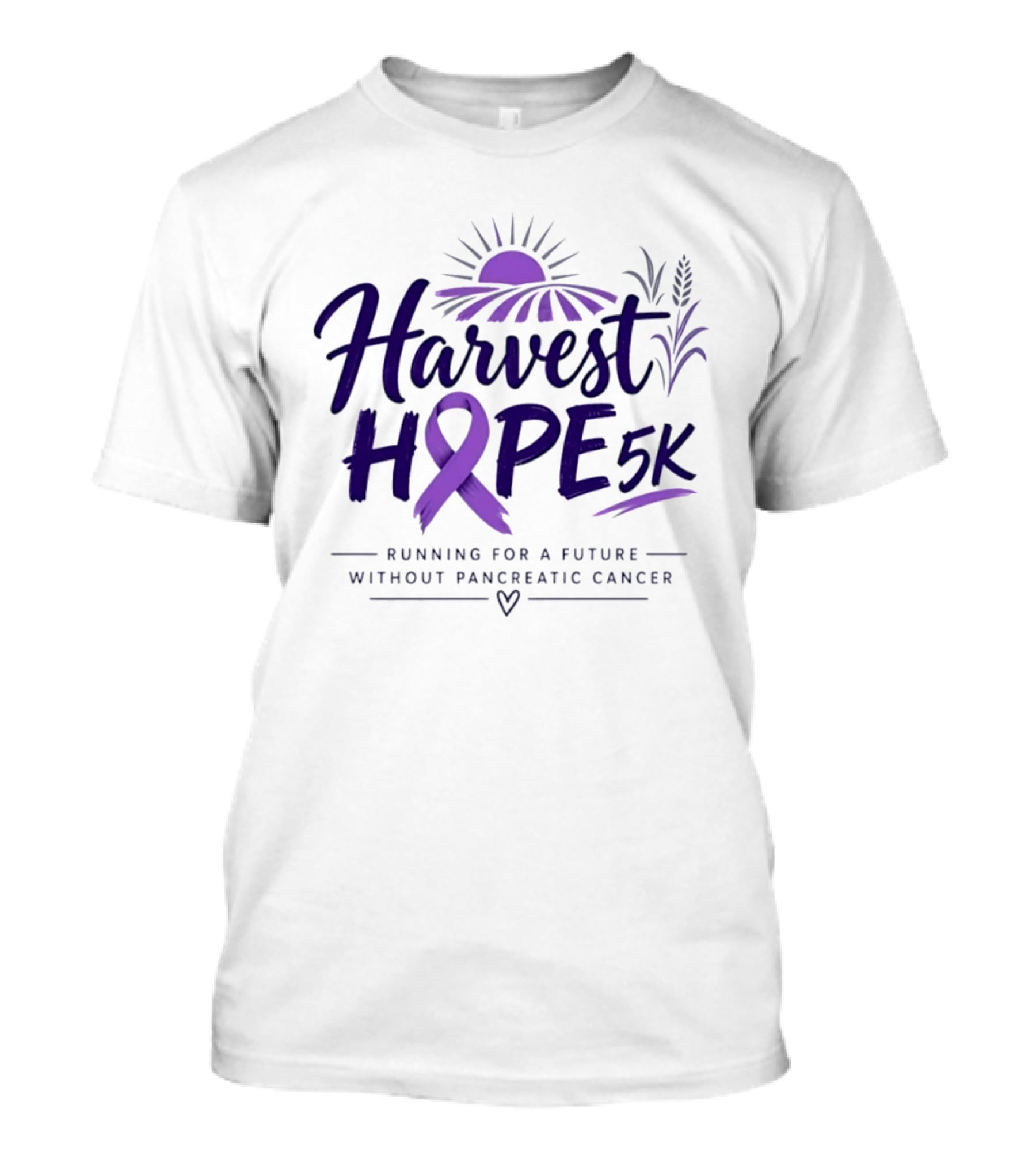Harvest Hope 5K Running For A Future Without Pancreatic Cancer Purple Ribbon Sun Field T-Shirt