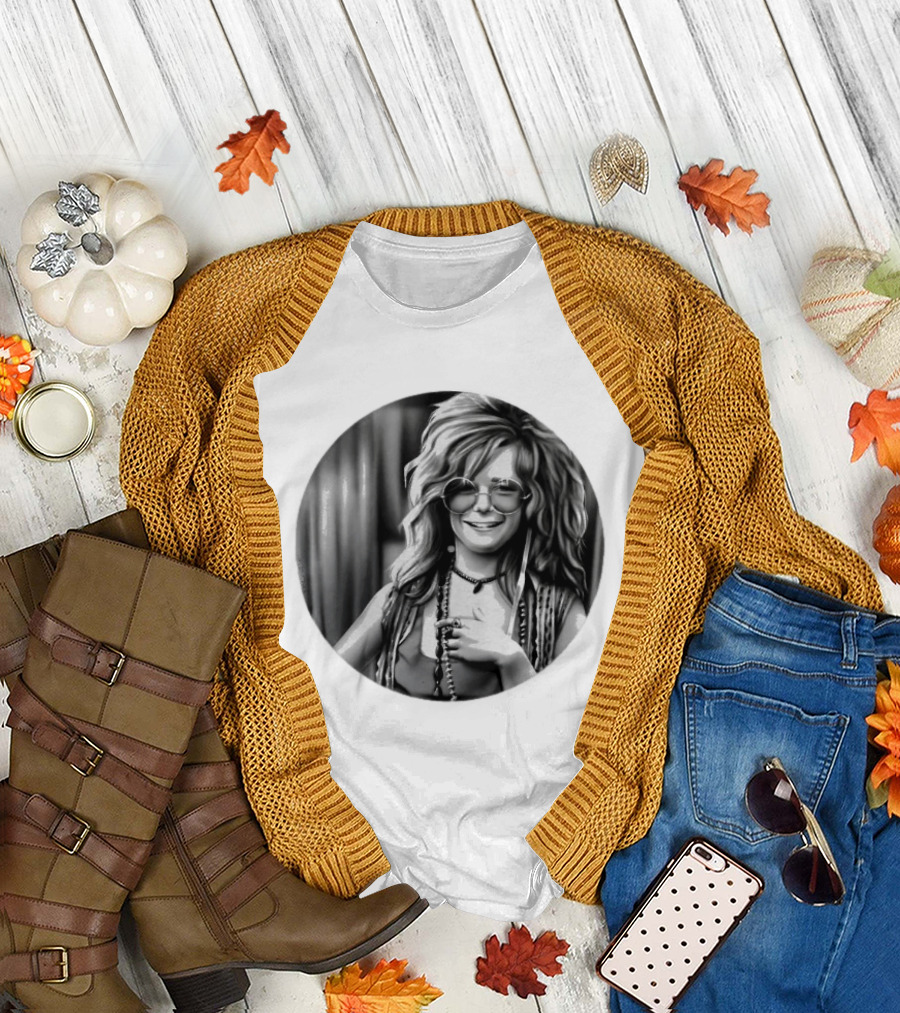 Janis Joplin Music Legend Iconic Black And White T-Shirt