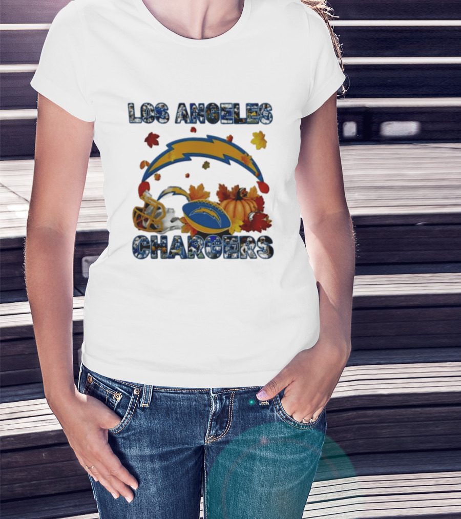 Los Angeles Chargers Autumn 2026 Pumpkin Football Helmet Leaves T-Shirt