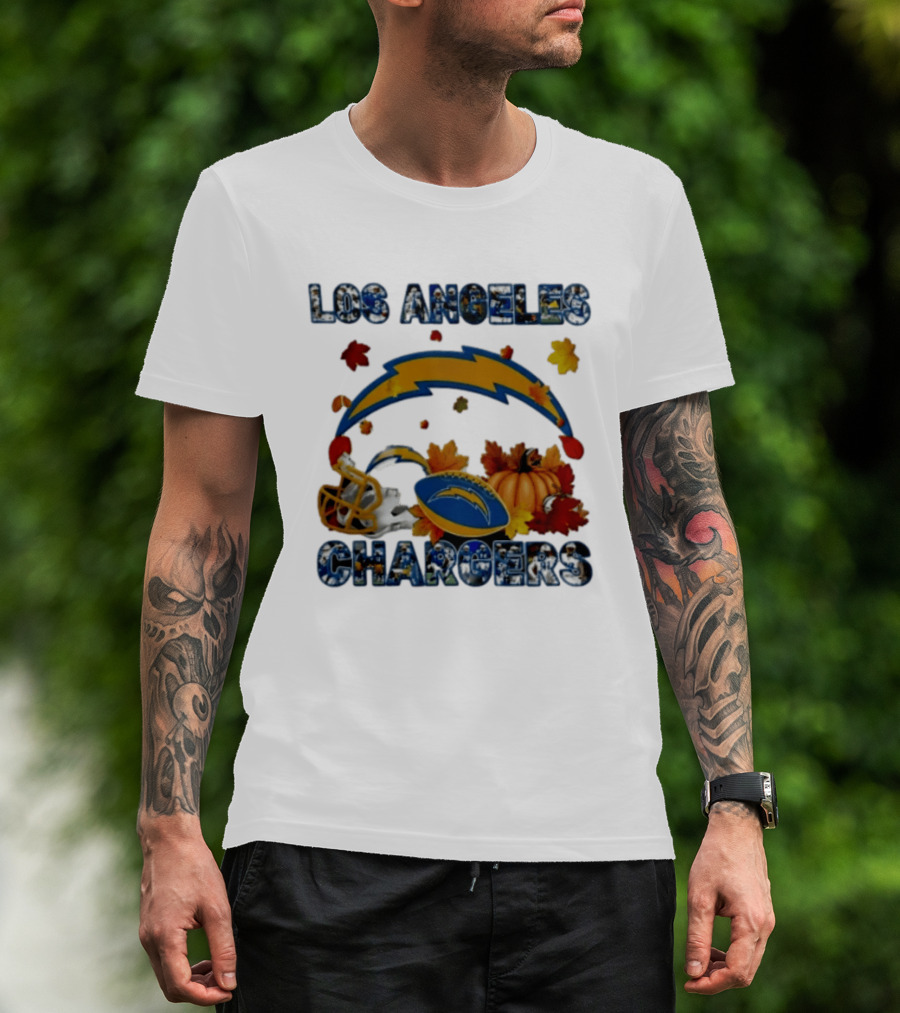 Los Angeles Chargers Autumn 2026 Pumpkin Football Helmet Leaves T-Shirt
