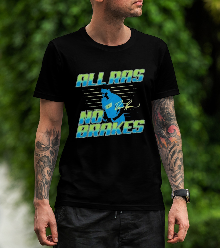 ALL RAS NO BRAKES Baseball Player Blue Neon Stripes Signature T-Shirt