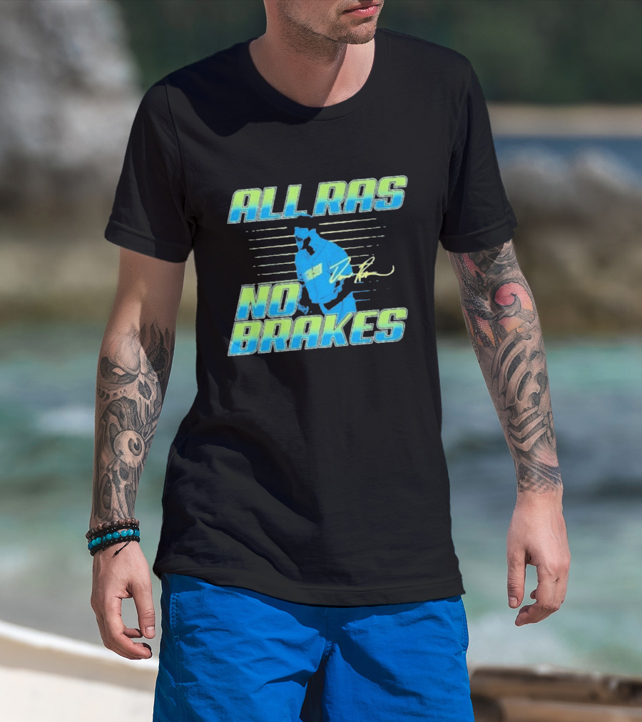 ALL RAS NO BRAKES Baseball Player Blue Neon Stripes Signature T-Shirt