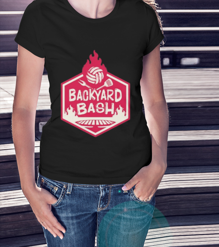 Backyard Bash Grill Barbecue Volleyball Flames Fork Spatula T-Shirt
