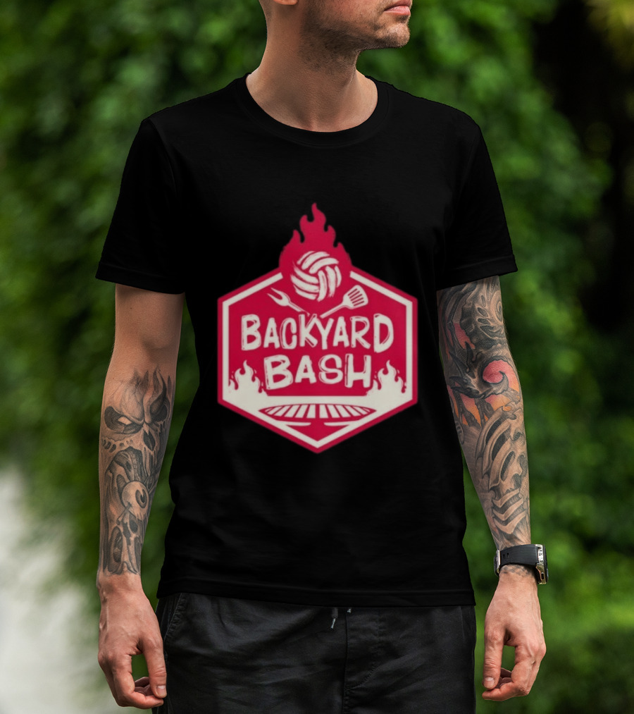 Backyard Bash Grill Barbecue Volleyball Flames Fork Spatula T-Shirt