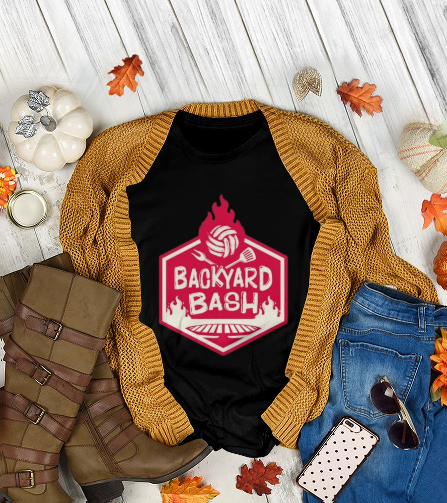 Backyard Bash Grill Barbecue Volleyball Flames Fork Spatula T-Shirt