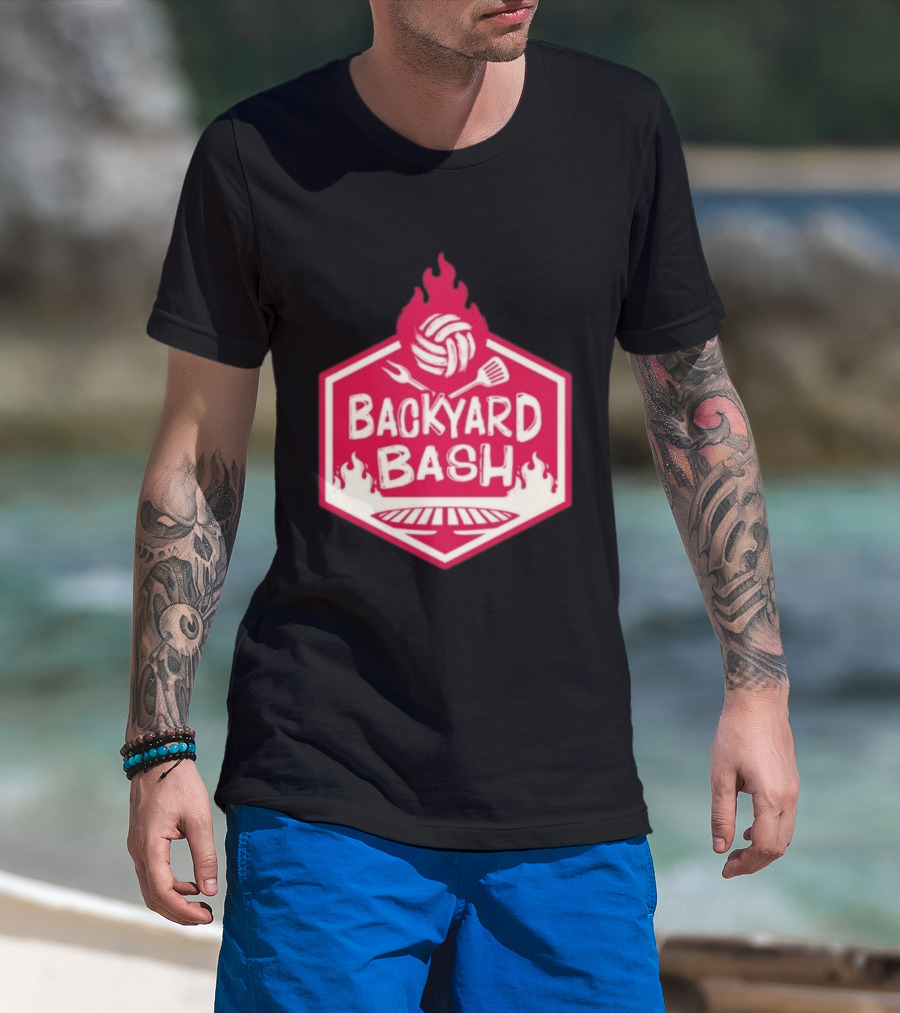 Backyard Bash Grill Barbecue Volleyball Flames Fork Spatula T-Shirt