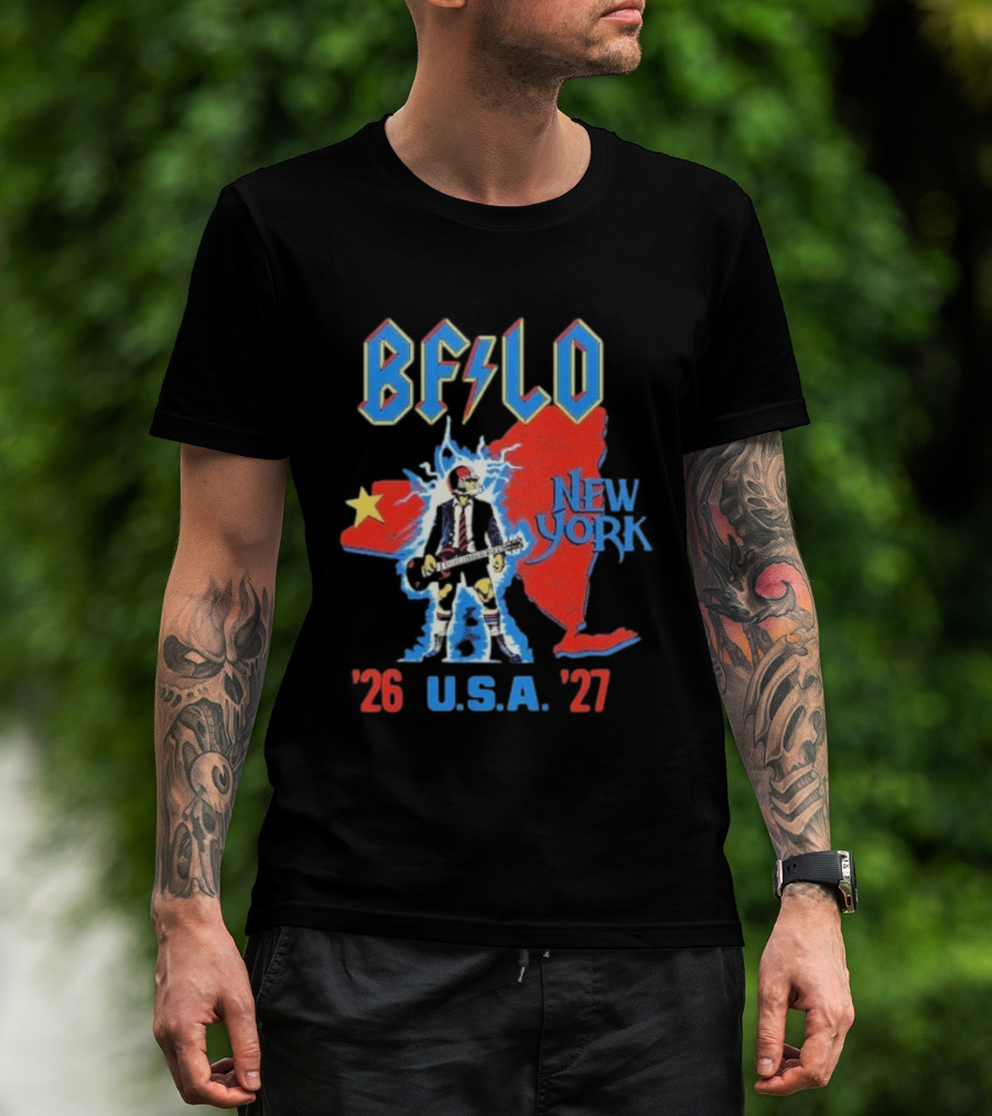 BFLO New York USA '26 '27 Tour Lightning Guitar Map T-Shirt