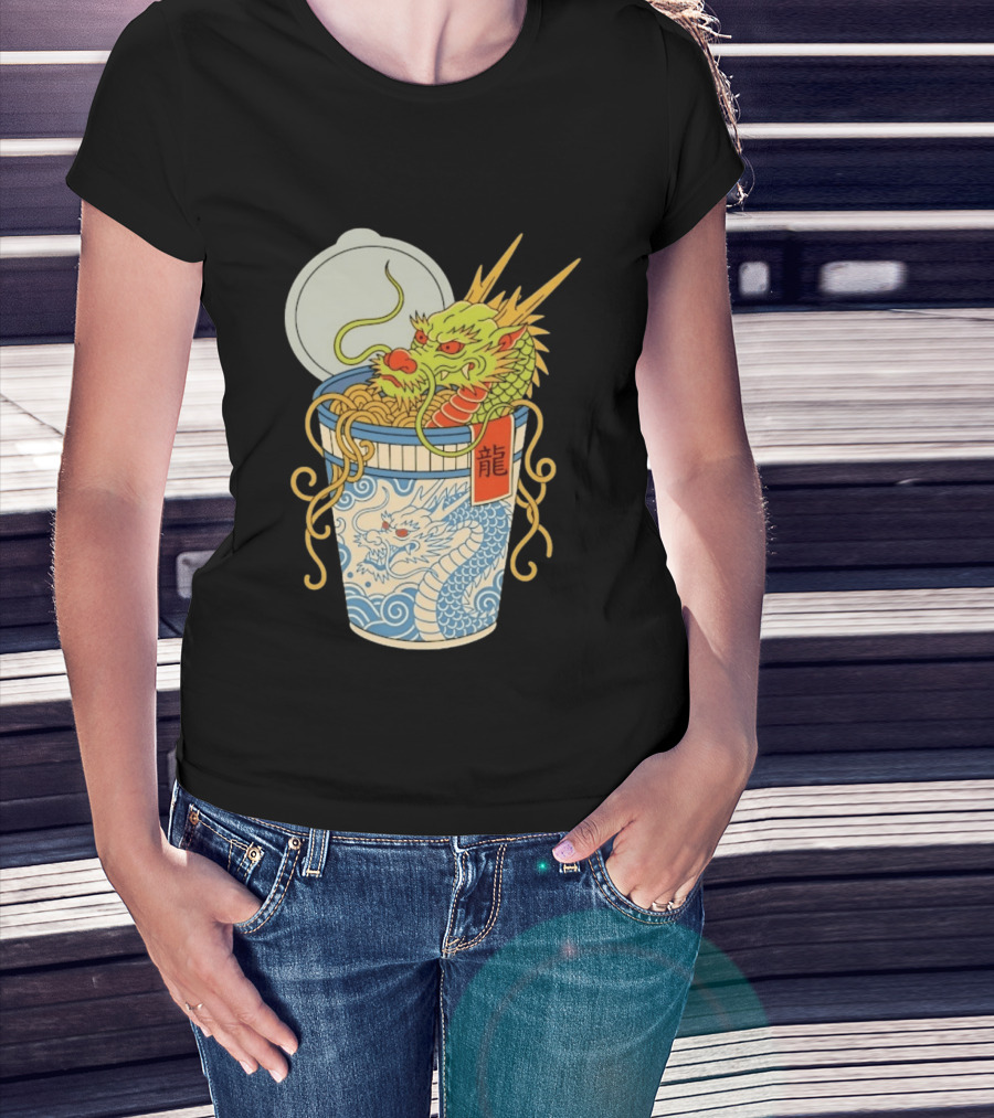 Dragon Ramen Cup With Traditional Japanese Kanji T-Shirt