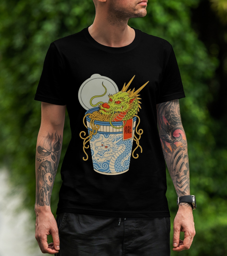 Dragon Ramen Cup With Traditional Japanese Kanji T-Shirt