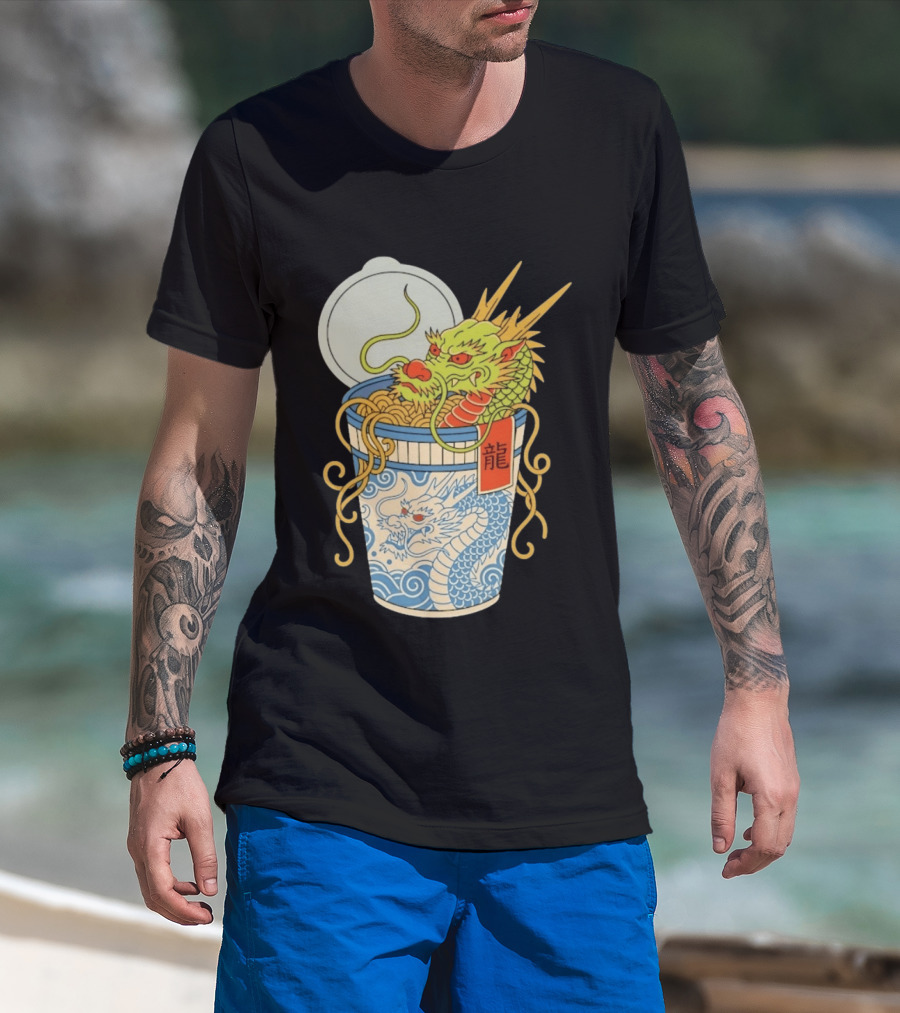 Dragon Ramen Cup With Traditional Japanese Kanji T-Shirt