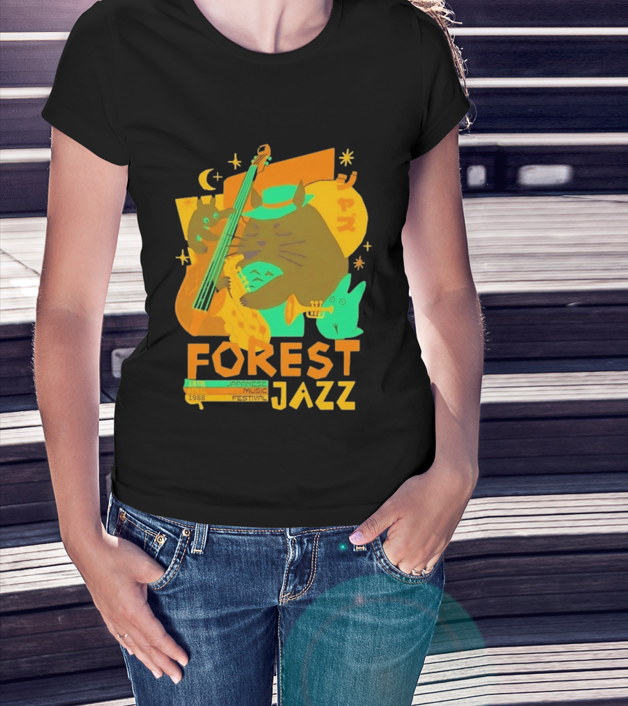 Forest Jazz 1988 Japanese Music Festival Cat And Rabbit Playing Instruments T-Shirt