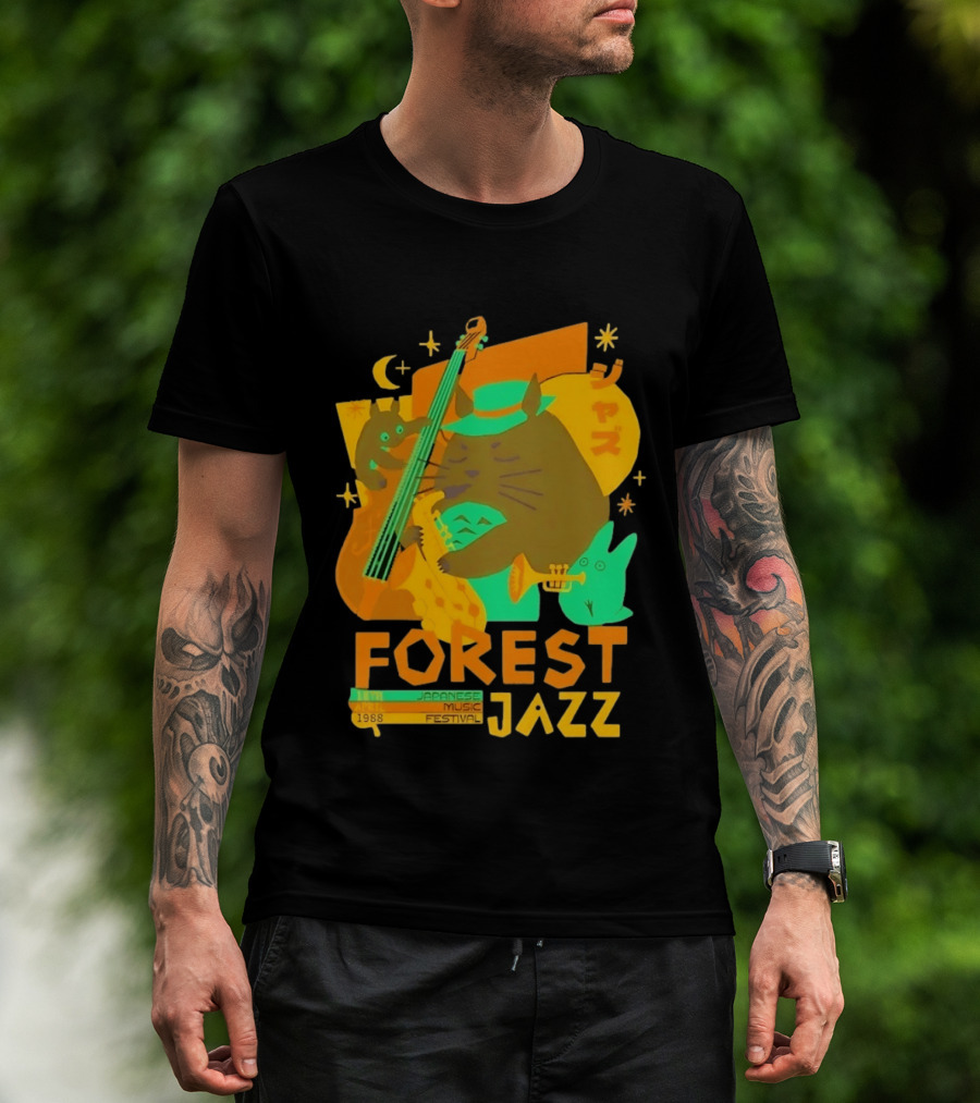 Forest Jazz 1988 Japanese Music Festival Cat And Rabbit Playing Instruments T-Shirt