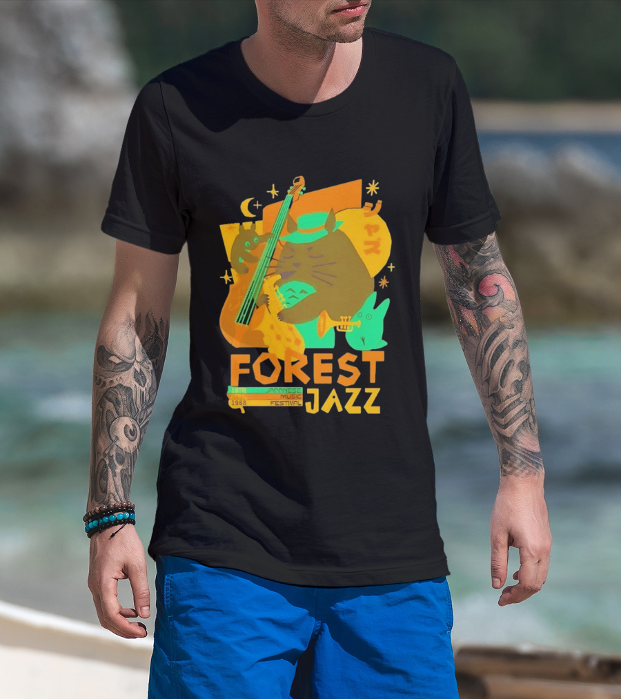 Forest Jazz 1988 Japanese Music Festival Cat And Rabbit Playing Instruments T-Shirt