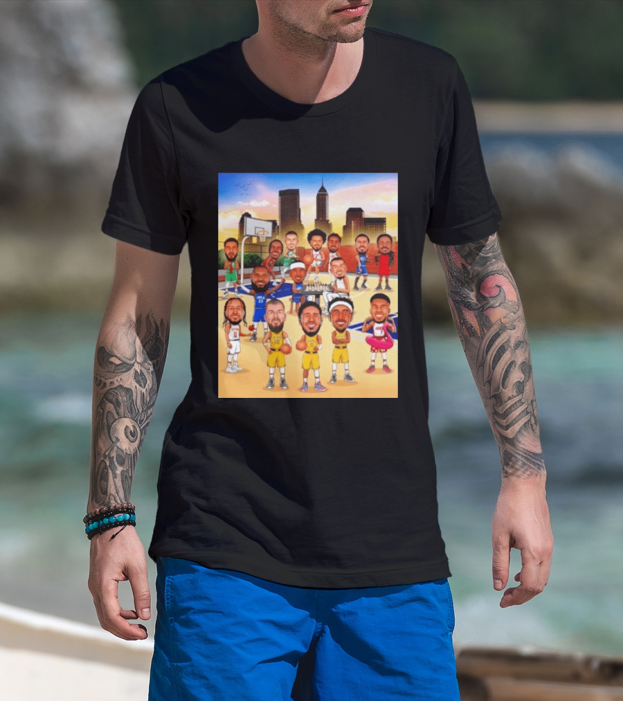 Indiana Pacers NBA Caricature Players Skyline T-Shirt
