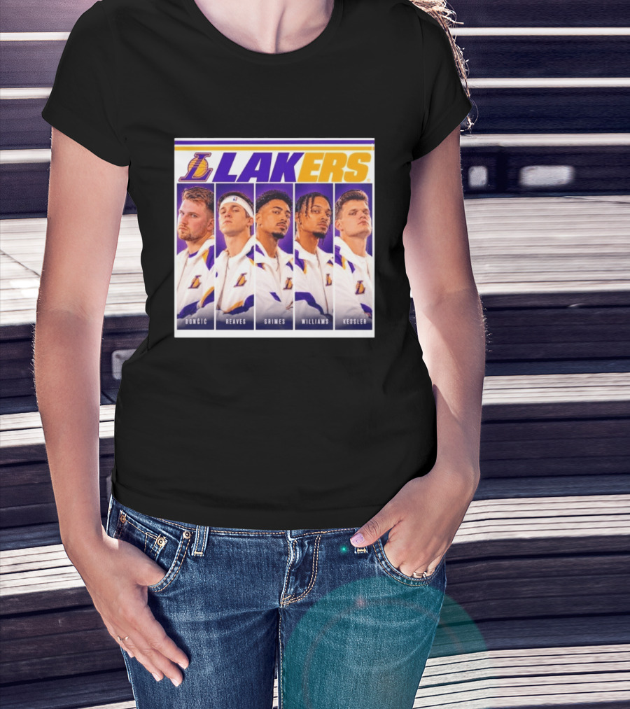 Lakers NBA Stars Collage Luka Dončić Austin Reaves Quentin Grimes Jalen Williams Walker Kessler T-Shirt