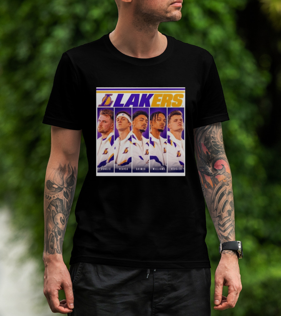 Lakers NBA Stars Collage Luka Dončić Austin Reaves Quentin Grimes Jalen Williams Walker Kessler T-Shirt