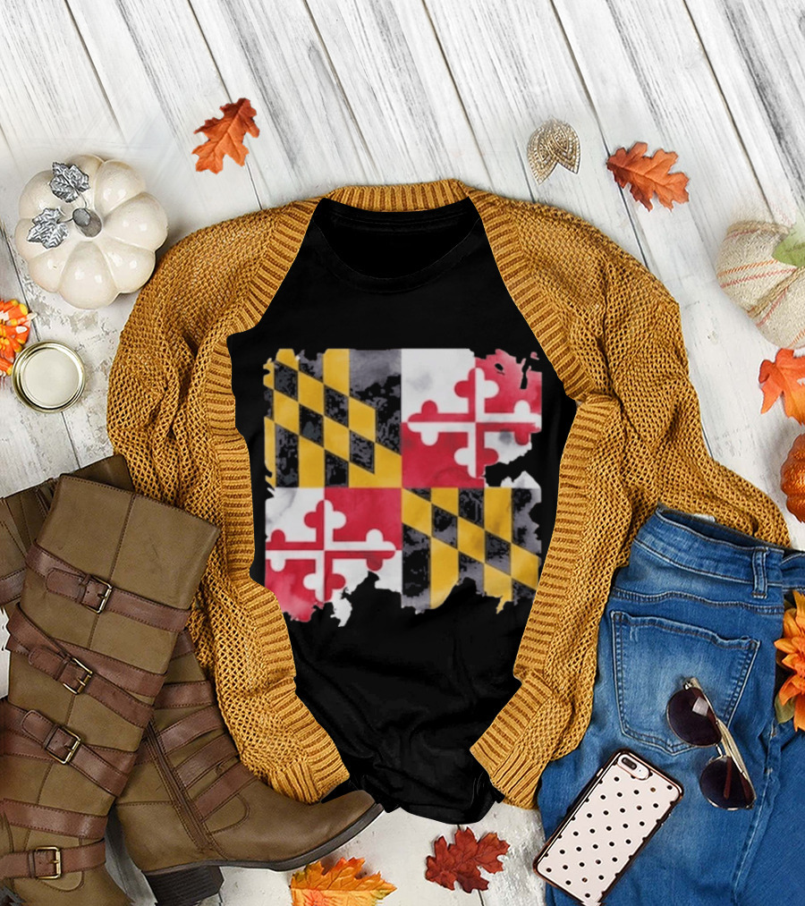 Maryland Distressed Flag Casual Summer Look T-Shirt