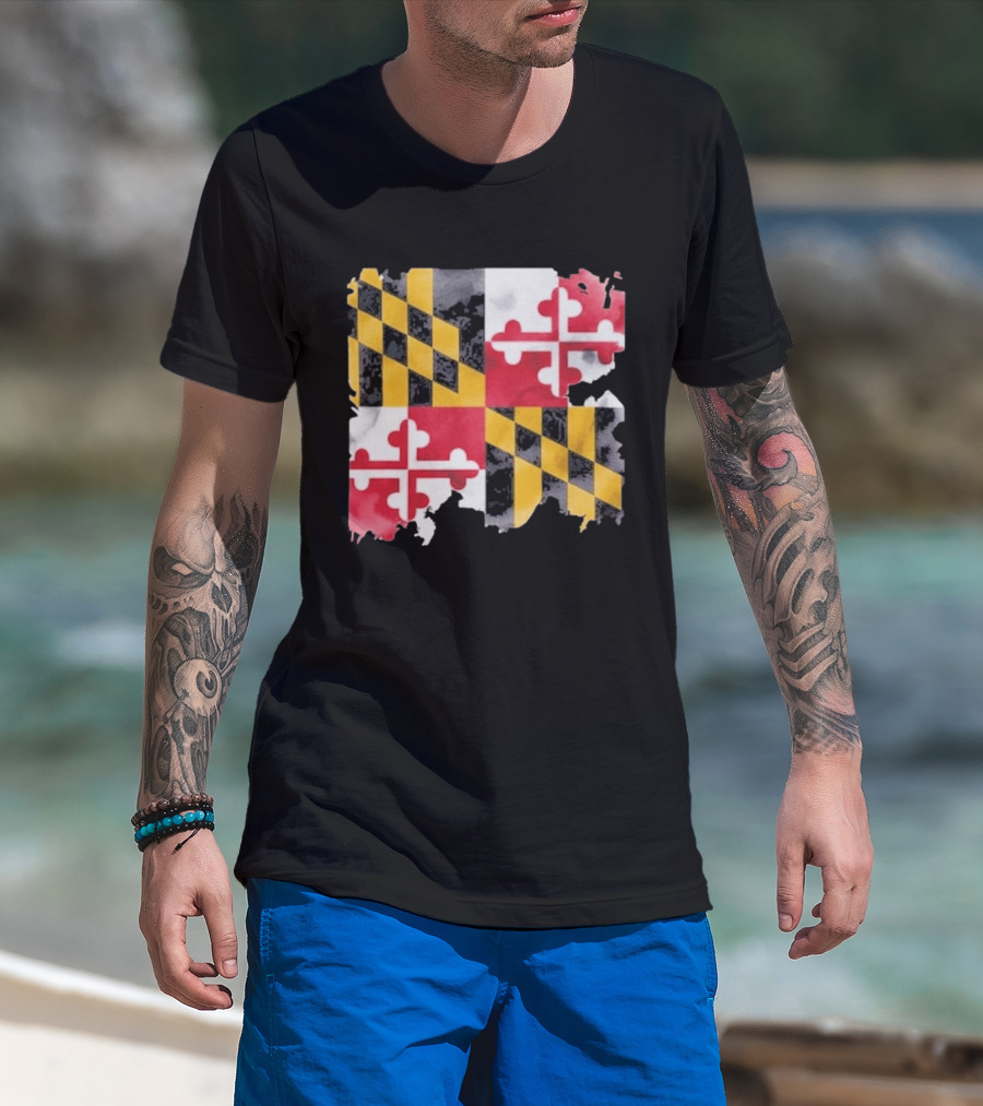 Maryland Distressed Flag Casual Summer Look T-Shirt