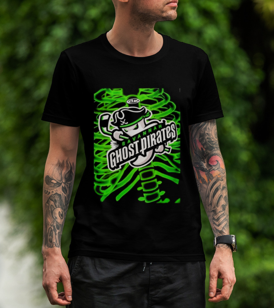Savannah Ghost Pirates ECHL Hockey Team Graphics Neon Green T-Shirt
