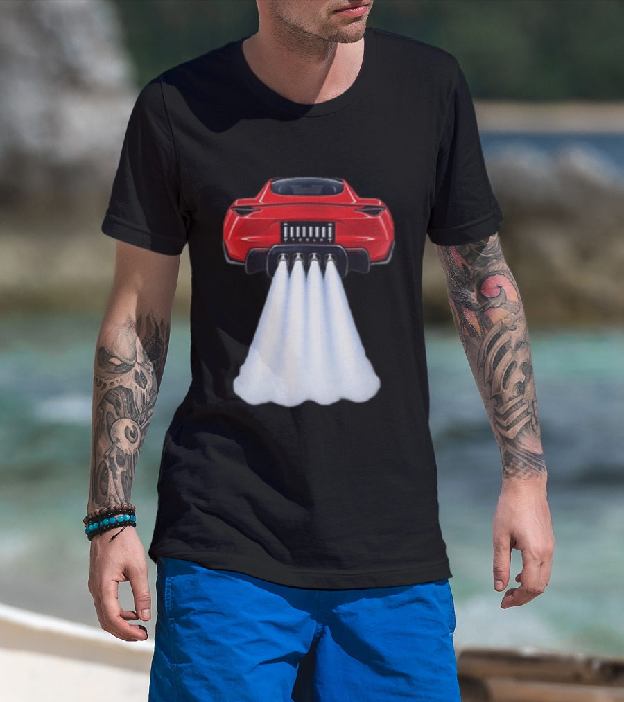 Tesla Roadster SpaceX Flying Car Rocket Thrusters Jet Blast T-Shirt