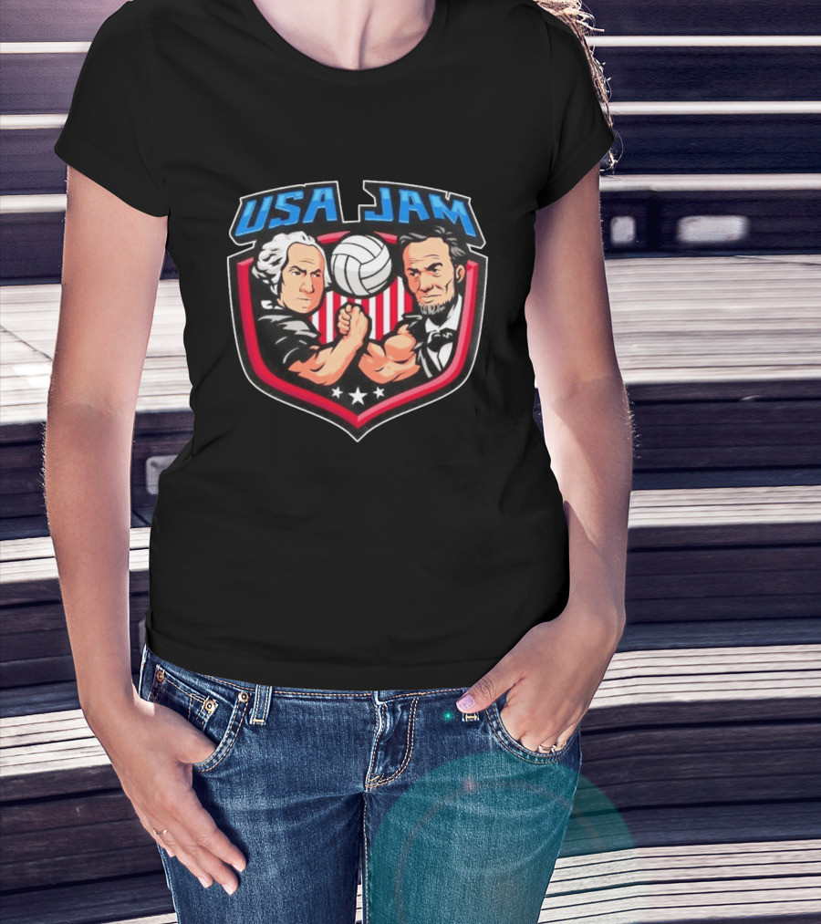 USA Jam Volleyball Arm Wrestling George Washington Abraham Lincoln T-Shirt