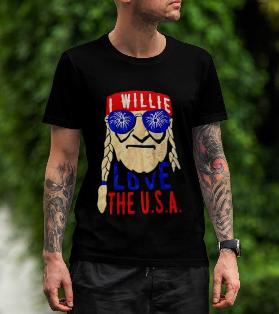 I Willie Nelson Love The U.S.A. Braided Hair Fireworks Sunglasses T-Shirt