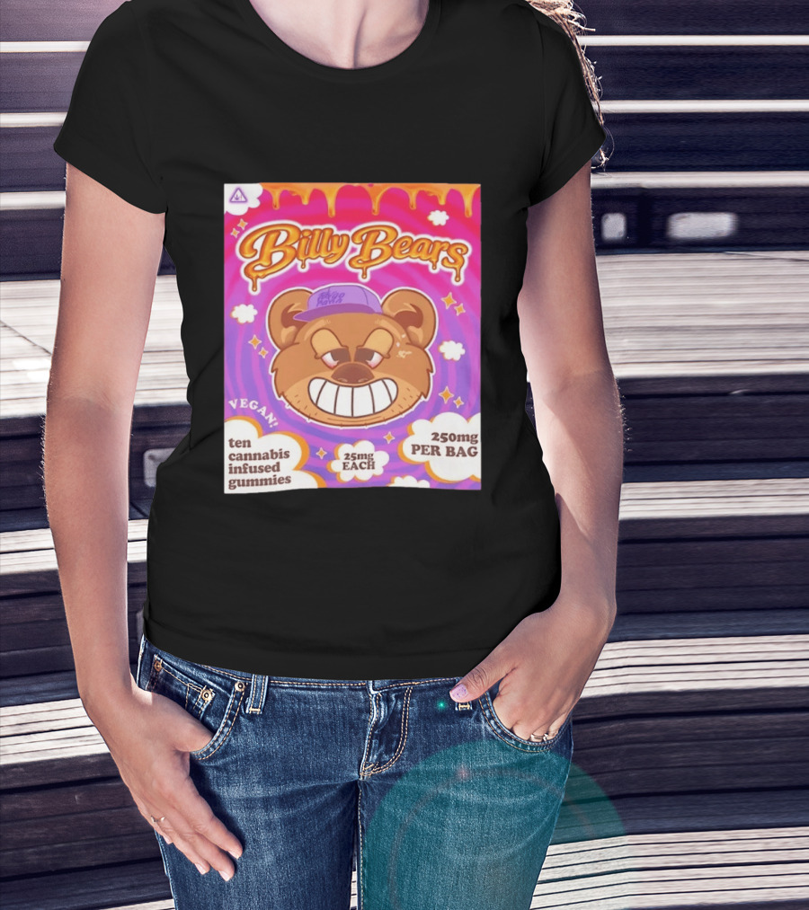Billy Bears Vegan Ten Cannabis Infused Gummies 25mg Each 250mg Per Bag T-Shirt
