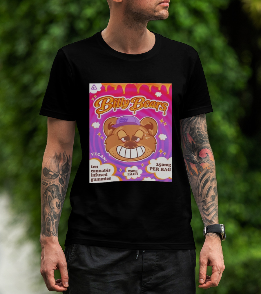 Billy Bears Vegan Ten Cannabis Infused Gummies 25mg Each 250mg Per Bag T-Shirt