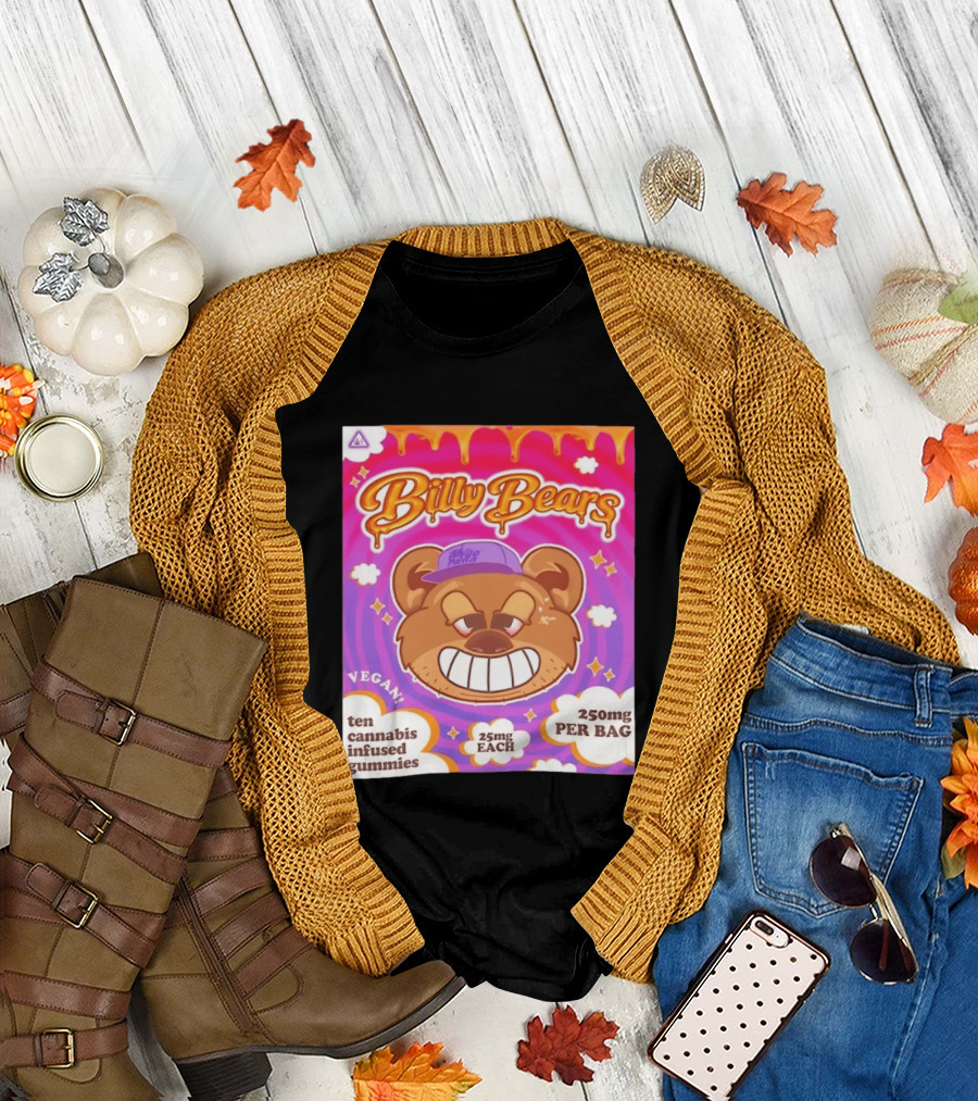 Billy Bears Vegan Ten Cannabis Infused Gummies 25mg Each 250mg Per Bag T-Shirt
