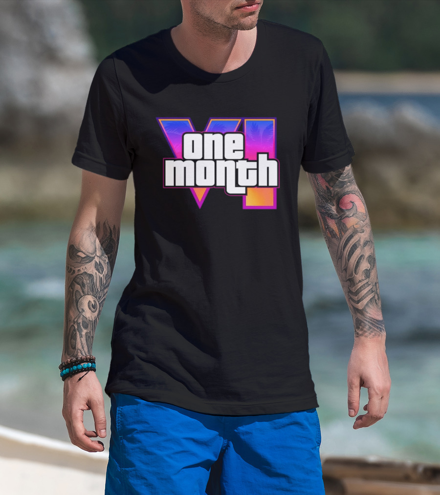 One Month VI Gaming Grand Theft Auto 6 Palms Retro Gradient T-Shirt
